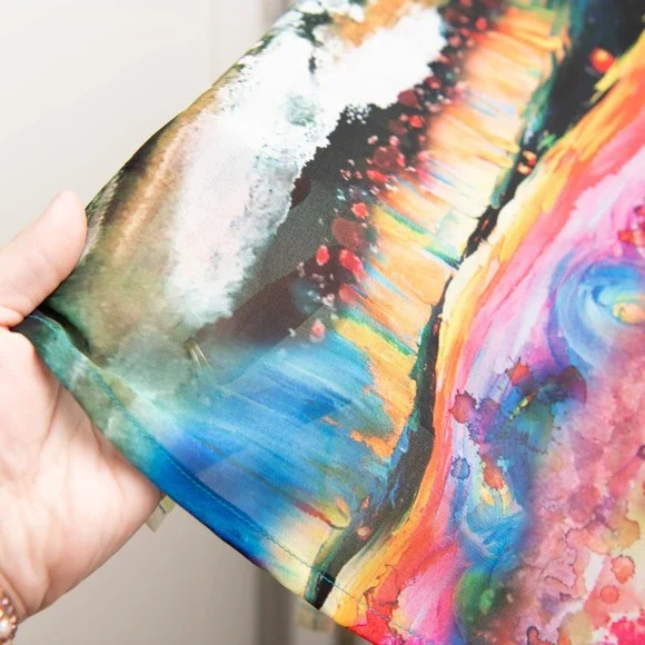 Kimono Silk Jacket OS Artistic Abstract Wearable Art Colorful Eclectic Geometric - Picture 7 of 7